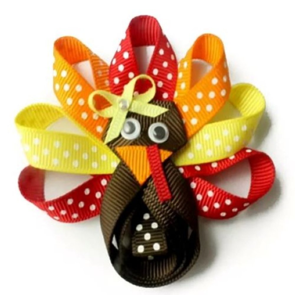 Thanksgiving Turkey Girls 3-Inch Hair Bow Clip
